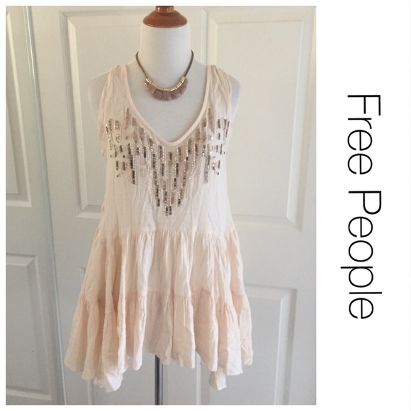 Free People Tops - Free People Blush Embellished Swing Tank S